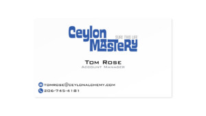 Business card for Ceylon Mastery. Minimal design with logo.