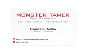 Business card for Monster Tamer. Minimal design with logo.