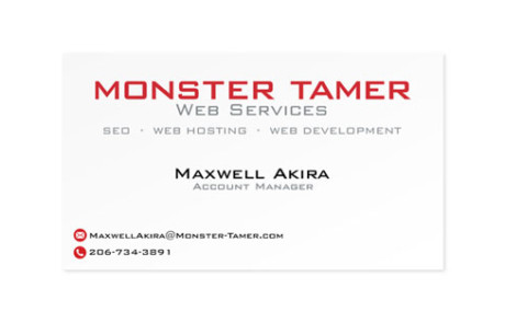 Business card for Monster Tamer. Minimal design with logo.