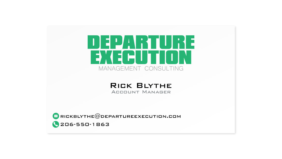 Business card for Departure Execution. Minimal design with logo.
