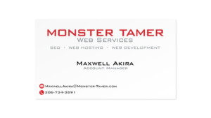 Business card for Monster Tamer. Minimal design with logo.