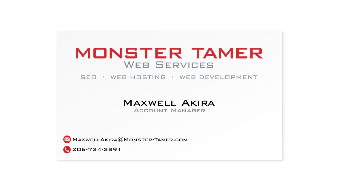 Business card for Monster Tamer. Minimal design with logo.
