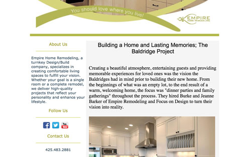 Newsletter design for empire home remodling.