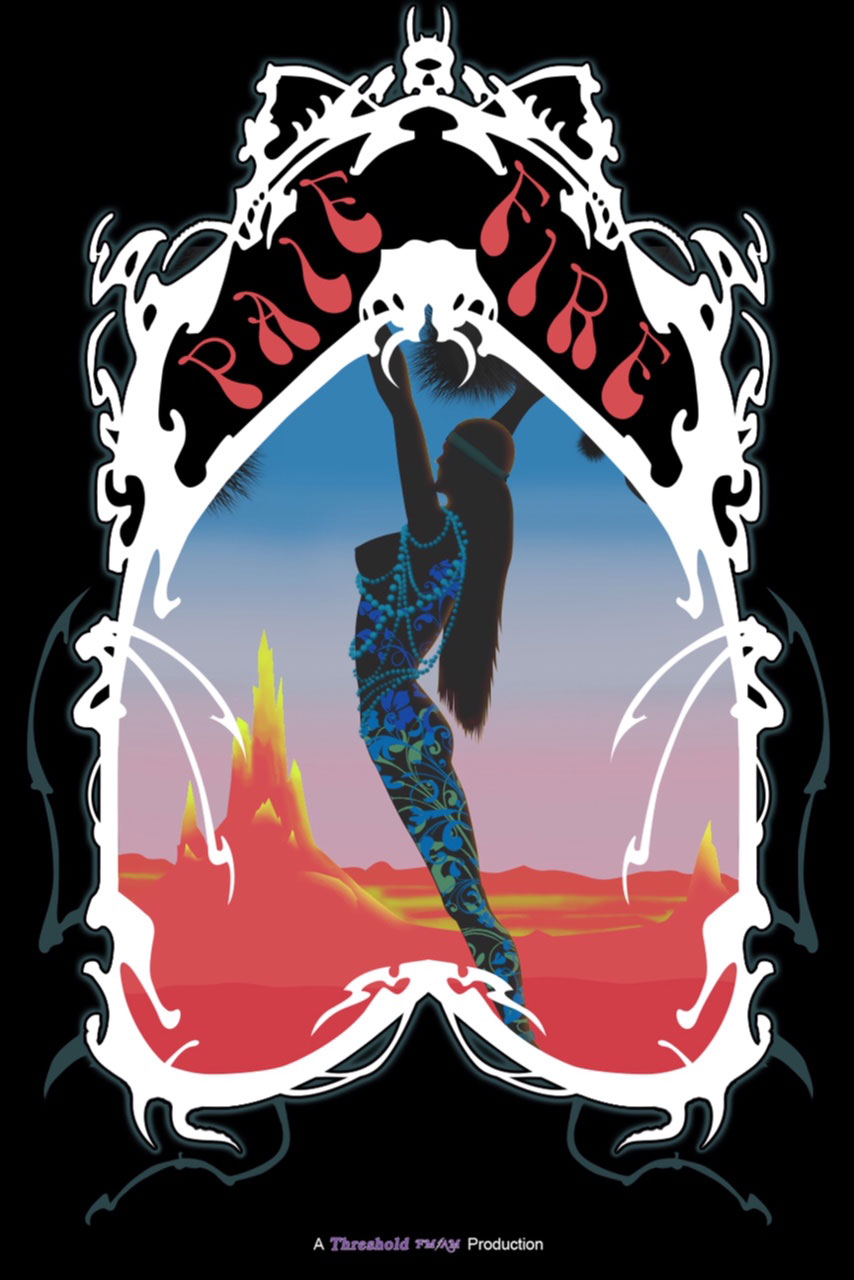 Rock poster promo for Pale Fire. Silhouette of woman dancing with intricate skeleton like frame around her.