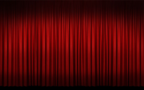 Red stage curtains closed.