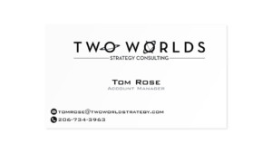 Business card for Two Worlds Strategy Consulting. Minimal design with logo.