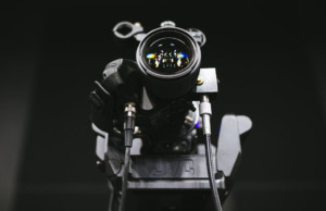 Closeup of large professional film camera.