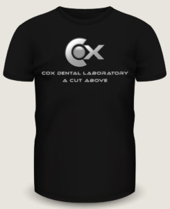 Black t-shirt mockup design for Cox Dental using their company logo.