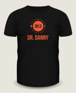 Black t-shirt mockup design for Dr. Danny using their company logo.