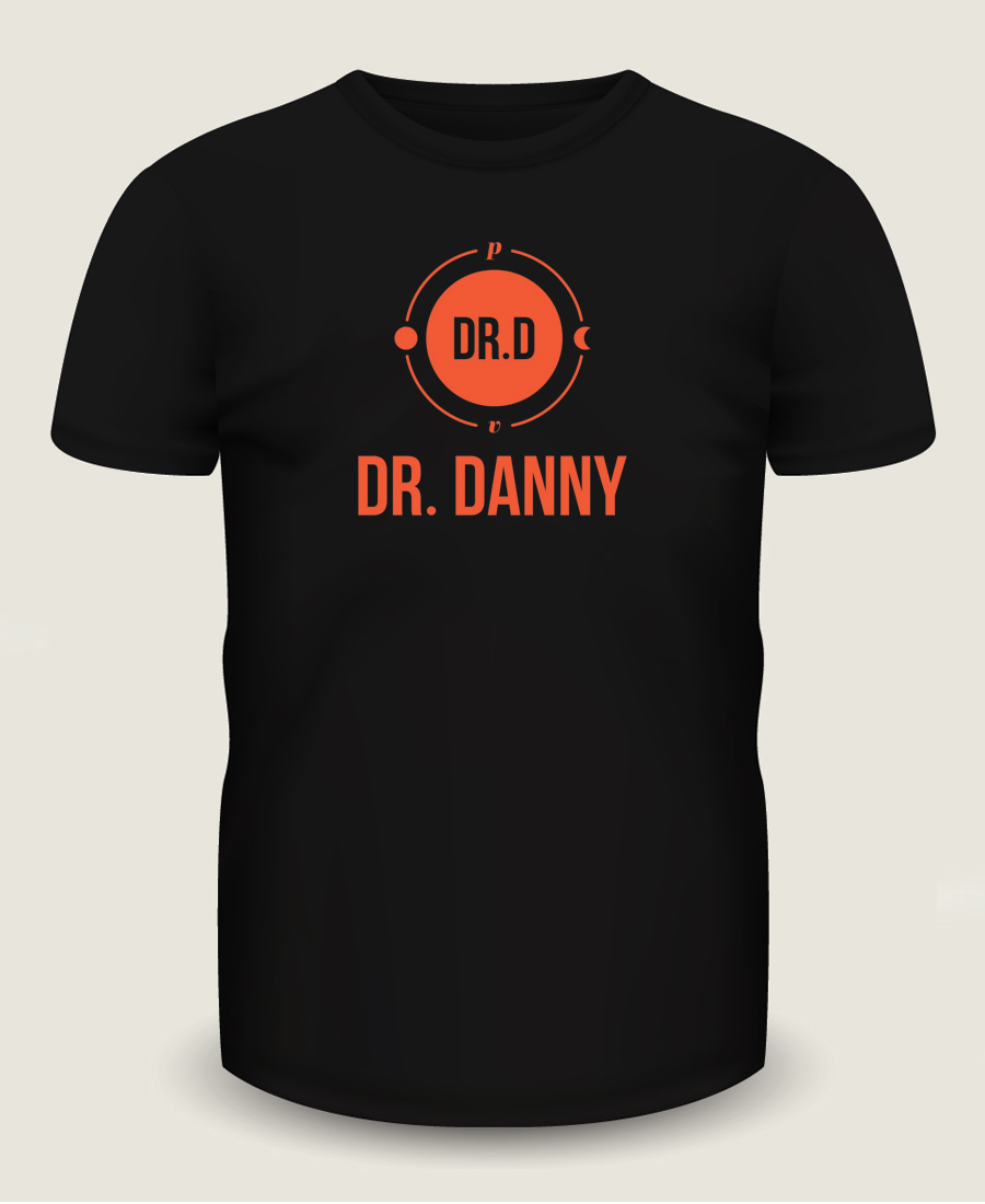 Black t-shirt mockup design for Dr. Danny using their company logo.