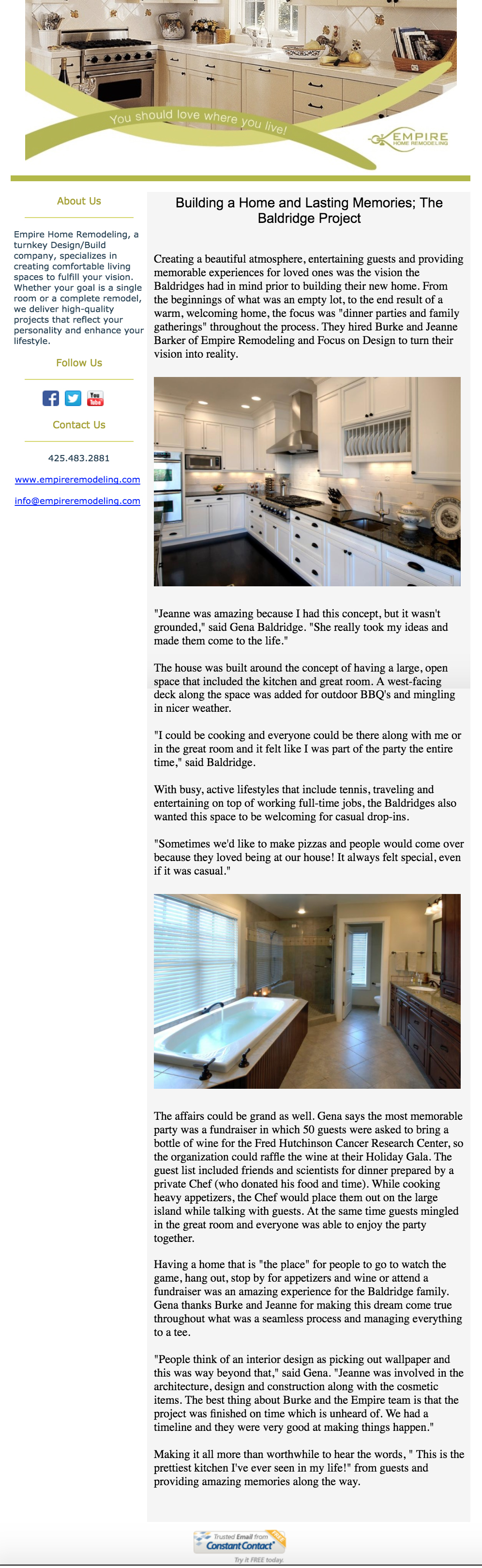 Newsletter made for Empire Home Remodeling showcasing their recent remodel projects.