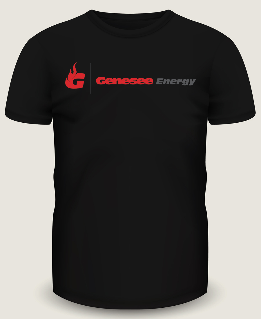 Black t-shirt mockup design for Genesee Energy using their company logo.