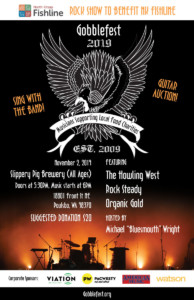 Rock show event poster for Gobblefest 2019. Eagle illustration with info below.