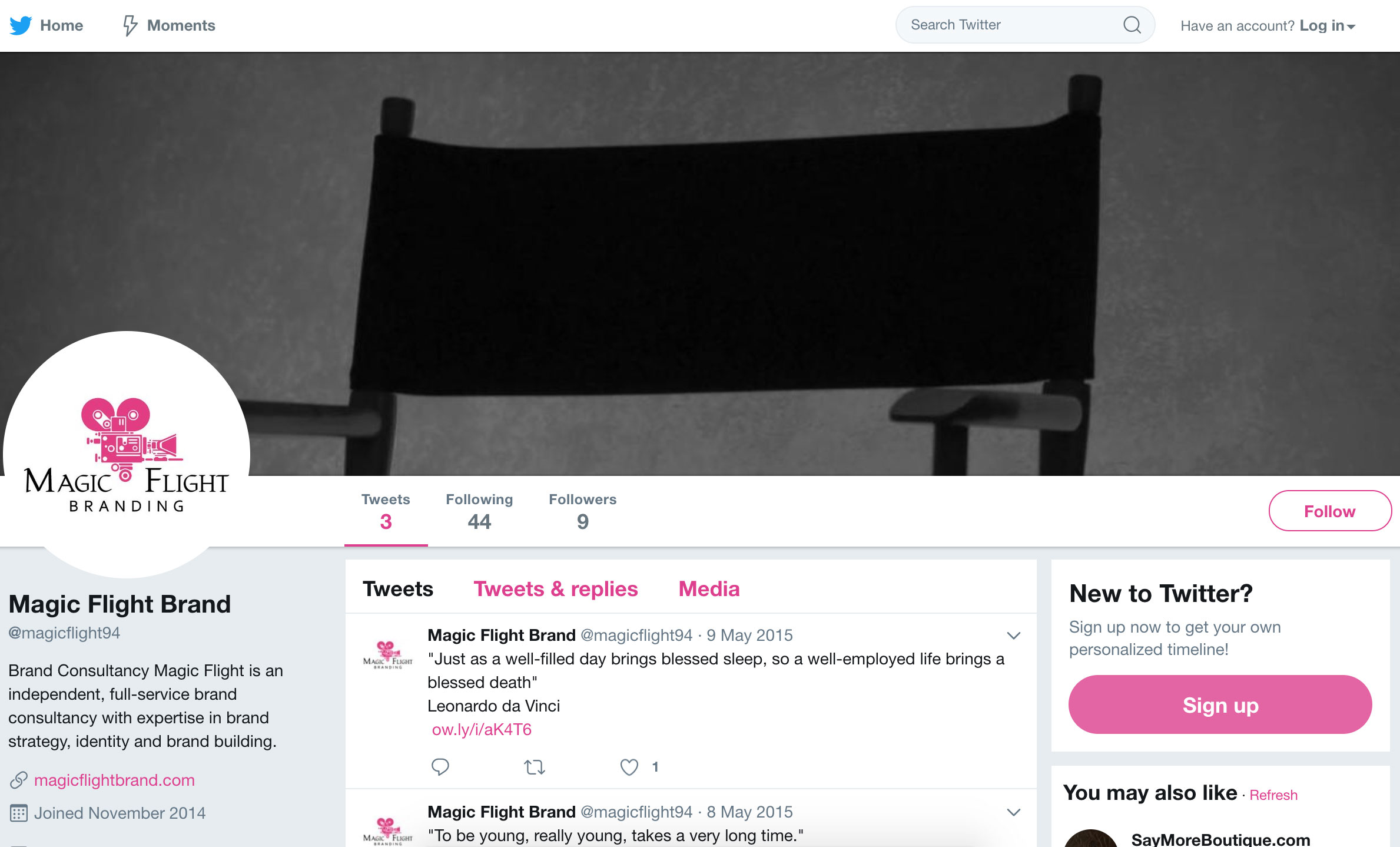 Magic Flight Brand's twitter profile. Screenshot.