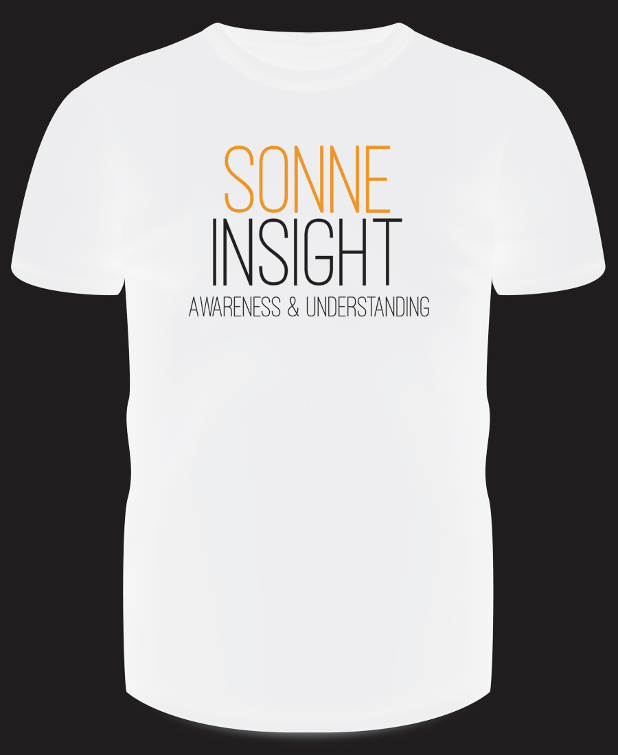 White t-shirt mockup design for Sonne Insight using their company logo.