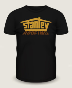 Black t-shirt mockup design for Stanley Roofing using their company logo.