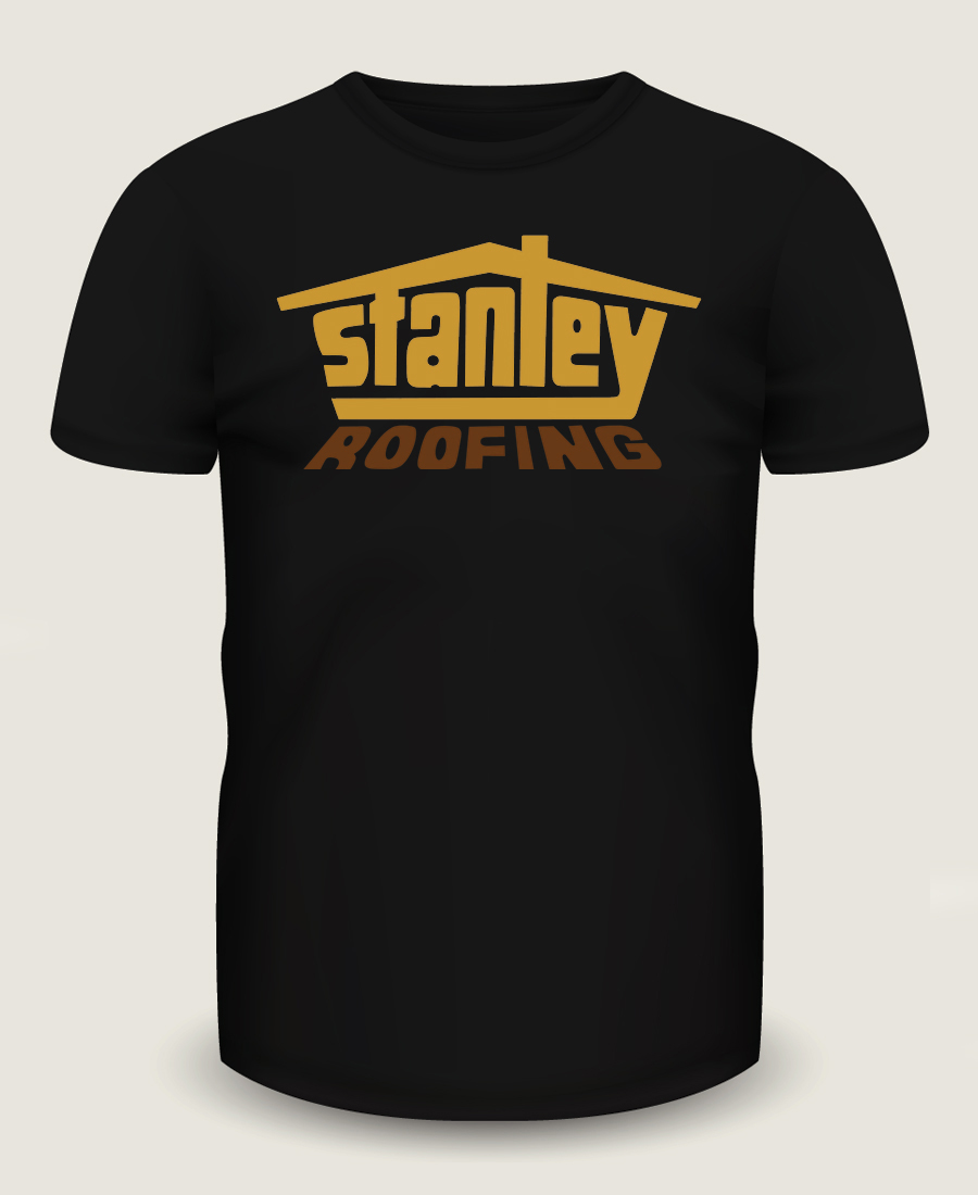 Black t-shirt mockup design for Stanley Roofing using their company logo.