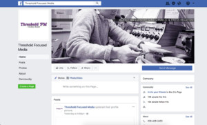Facebook page design for Threshold Focused Media. Screenshot