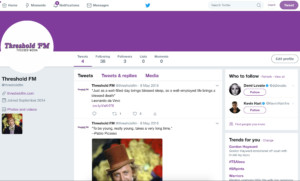 Twitter profile design for Threshold Focused Media. Screenshot.