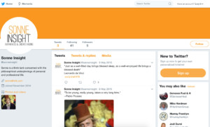 Twitter profile design for Sonne Insight. Screenshot.