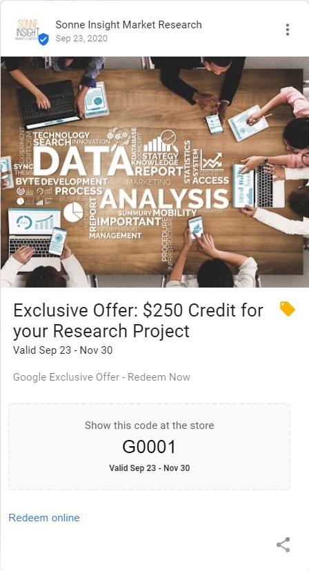 Google advertisement for research projects. Offering $250 credit using a referral code. Screenshot.