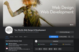 Screenshot of Two World Web Development's Facebook page.